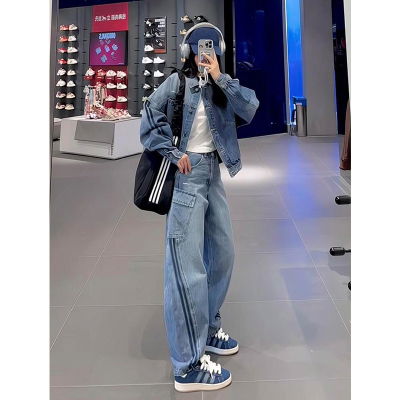 临典牛仔蓝工装外套女2026春季新款复古小众设计宽松休闲裤子套装