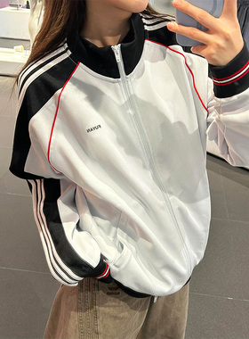 LDAB白色运动风外套女2025春夏季新款美式线条撞色设计感小众上衣