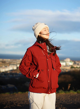 LDAB红色冲锋衣外套女2026春秋季新款户外防风防水徒步登山夹克