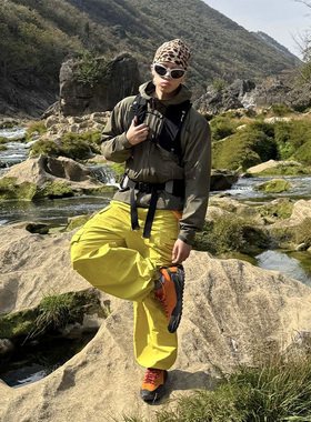 LDAB黄色登山工装冲锋裤男2025春夏新款美式户外防风情侣登山裤子