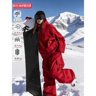 临典红色滑雪服套装女款2026新款防风加厚外套双板雪裤全套装备男