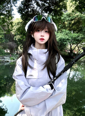 LDAB蔷薇紫冲锋衣外套女2025春夏季新款山系户外情侣登山服夹克