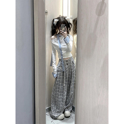 LDAB黑白格子休闲裤女2025春