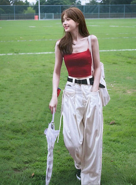 LDAB白色口袋裤子女2025春夏季新款真两件可拆卸两穿设计感休闲裤