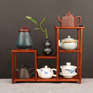 小型博古架桌面茶壶架茶杯收纳架件实木中式多宝阁摆件茶具置物架