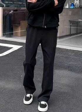 黑色弯刀运动卫裤男款春秋美式复古重磅裤子l微喇休闲长裤
