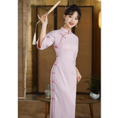 素雅年轻款羊绒全开襟古法旗袍2025冬季新款复古国风倒大袖旗袍