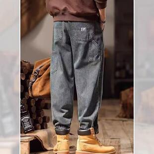 外贸渐变牛仔裤男款潮牌系绳宽松阔腿裤秋季美式高街痞帅裤子