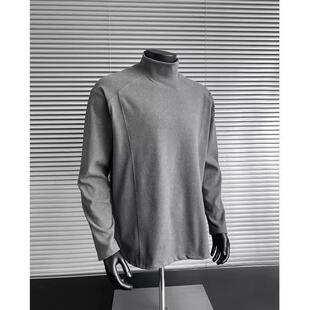 重磅解构卫衣内搭灰色长袖 裁片解构半高领打底衫 美式 冬季 恤 男款