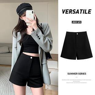 胖遮肉显瘦小个子字热裤 大码 女高腰夏季 梨形身材黑色休闲短裤