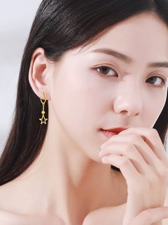 24K黄金五角星耳环耳圈女转运珠耳坠999仿金沙金送女友情人节礼物