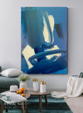 HYX.手绘油画《海纳》玄关装饰画蓝色抽象画简约轻奢客厅餐厅壁画