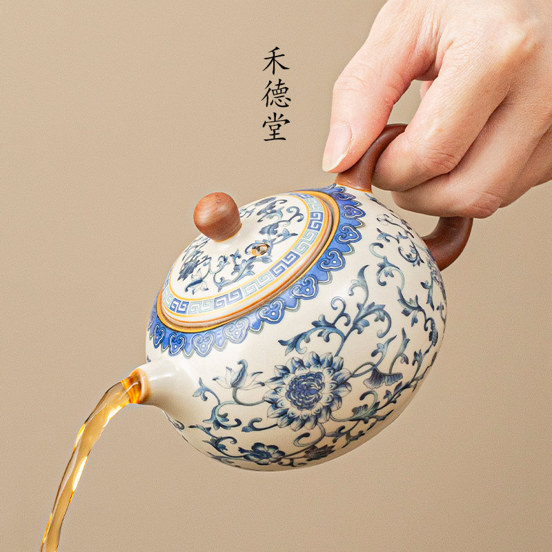 高档青花汝窑西施茶壶景德镇泡茶器防烫功夫茶具小套装茶杯茶盘
