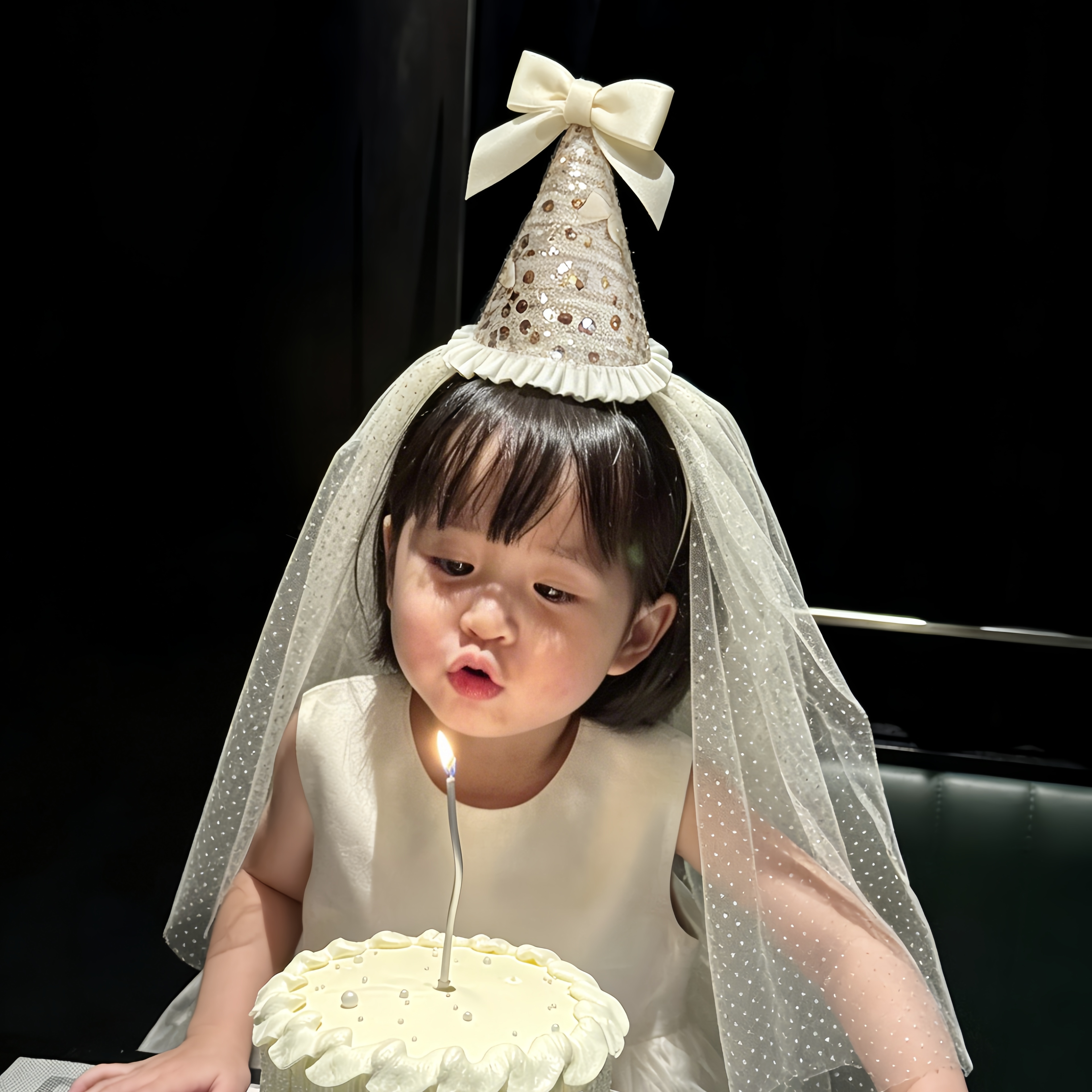 网红女孩儿童周岁公主宝宝派对头饰生日帽子带纱发箍装饰场景布置