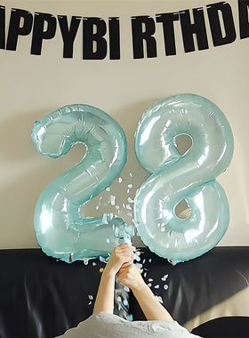 果冻水晶蓝色数字气球卧室生日派对装饰场景布置儿童宝宝拍照道具