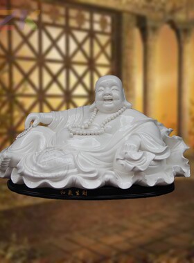 现代白色陶瓷工艺礼品家居装饰客厅佛像摆件弥勒佛手工艺白瓷y8