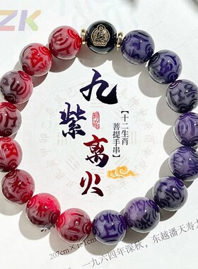 九紫离火本命年菩提手串情侣款雕刻六字箴言佛珠十二生肖文玩手y9