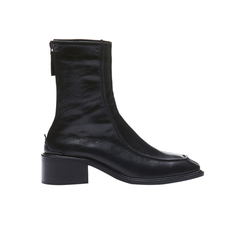 BLACK BLOCK HEEL SQUARE TOE SKINNY MARTIN BOOTS WOMENS SHOES 2023 NEW AUTUMN AND WINTER VELVET BROWN SKINNY LITTLE BOOTS