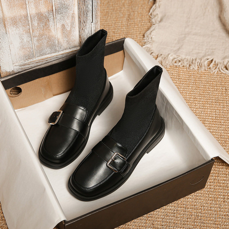 BRITISH STYLE ELASTIC SOCKS BOOTS FLAT THIN SKINNY SHORT BOOTS WOMENS BOOTS 2022 NEW AUTUMN AND WINTER FLEECE MARTIN BOOTS WOMENS SHOES