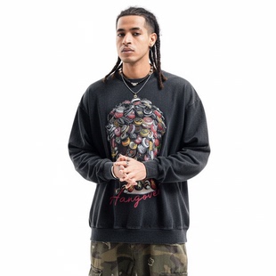 上衣 T恤男宽松300克重磅纯棉小领口夏季 嘻哈朝牌美式 街头嘻哈短袖