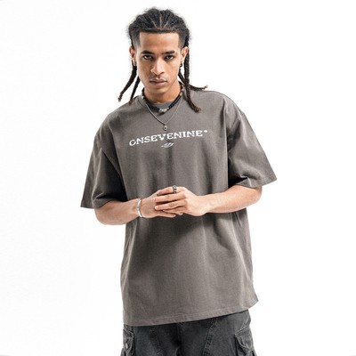 嘻哈朝牌300克小领口美式街头高街oversize情侣短袖T恤男女上衣