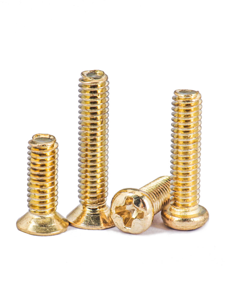 促碳钢十字平头/沉头螺丝钉 镀金色圆头机牙螺栓盘头螺钉m3m3.5m4