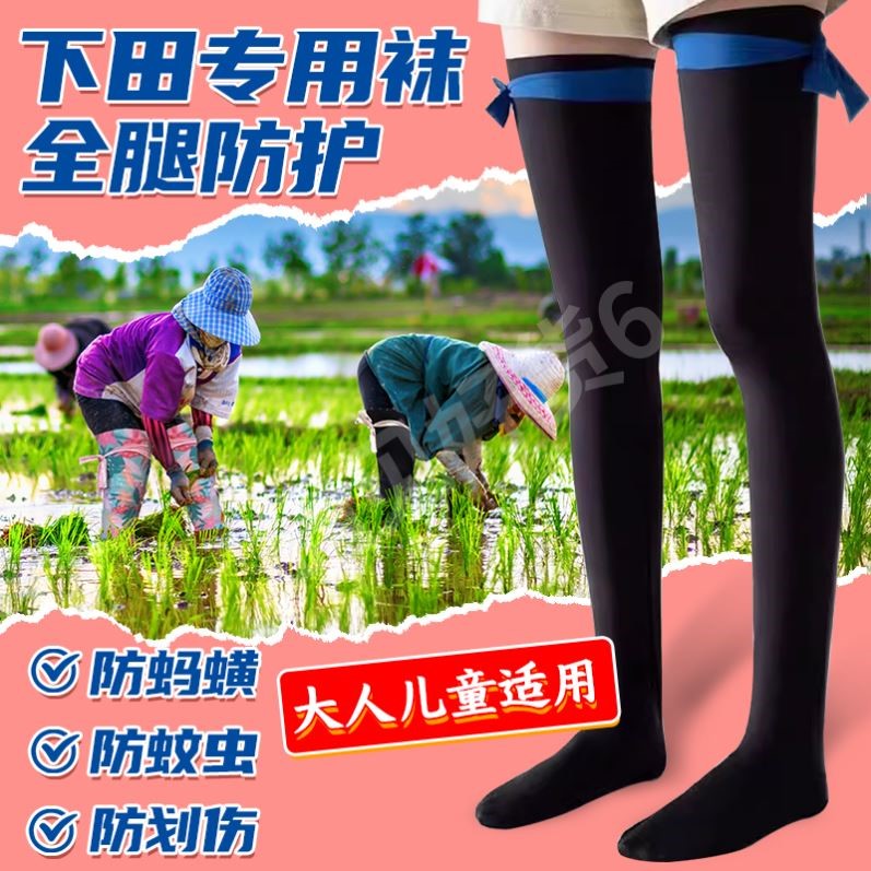 下田插秧袜子裁秧种田水田专用水袜子儿童防蚂蟥水蛭脚套加厚长袜