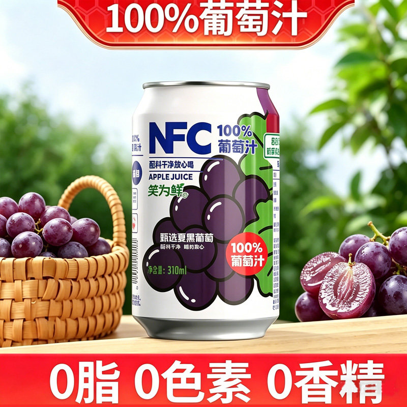 320ml* 12罐】NFC葡萄汁苹果汁无添加鲜榨果蔬汁果汁饮料灌装整箱