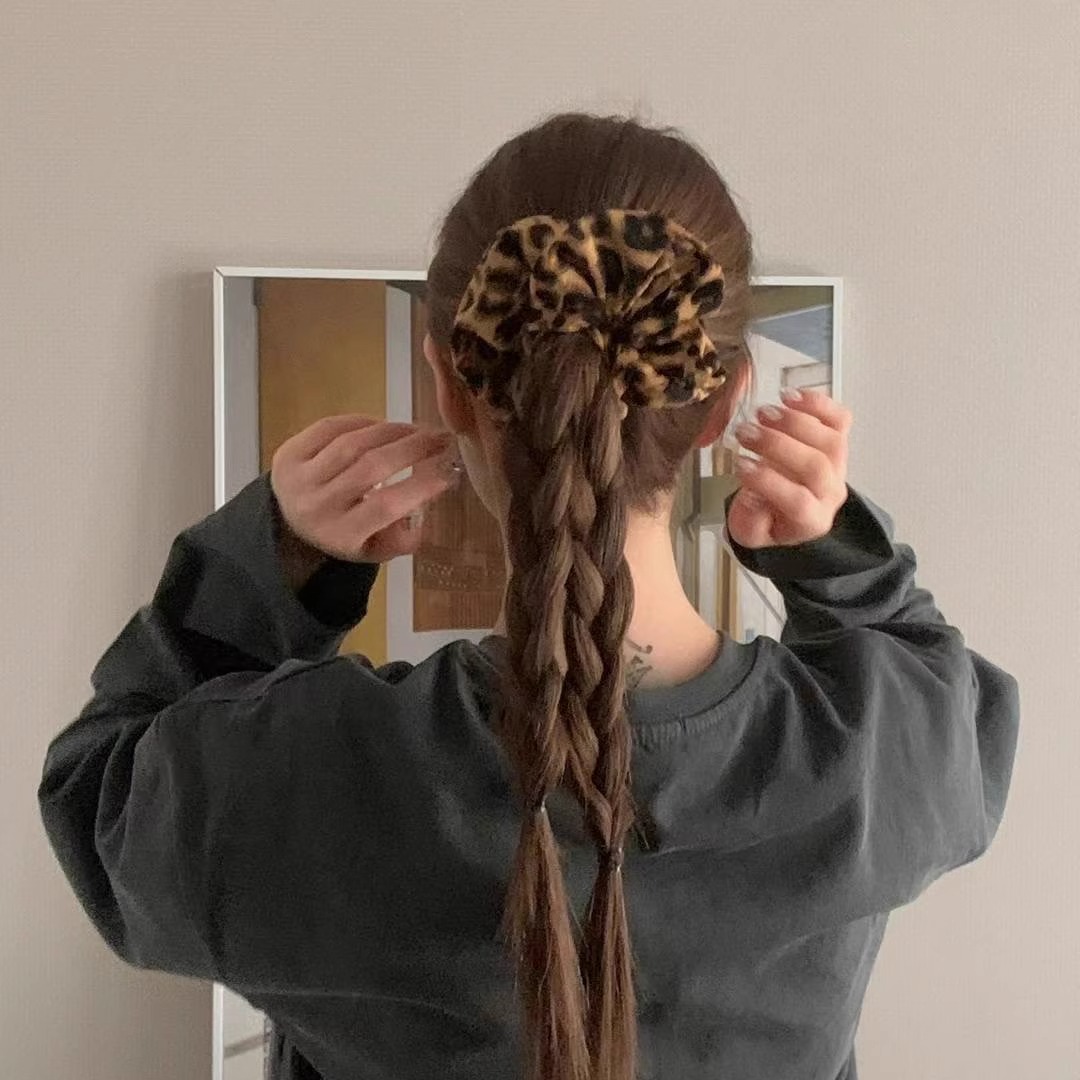 0915韩国东大门代购earlobe豹纹大肠发圈y2k千禧高马尾皮筋发绳圈