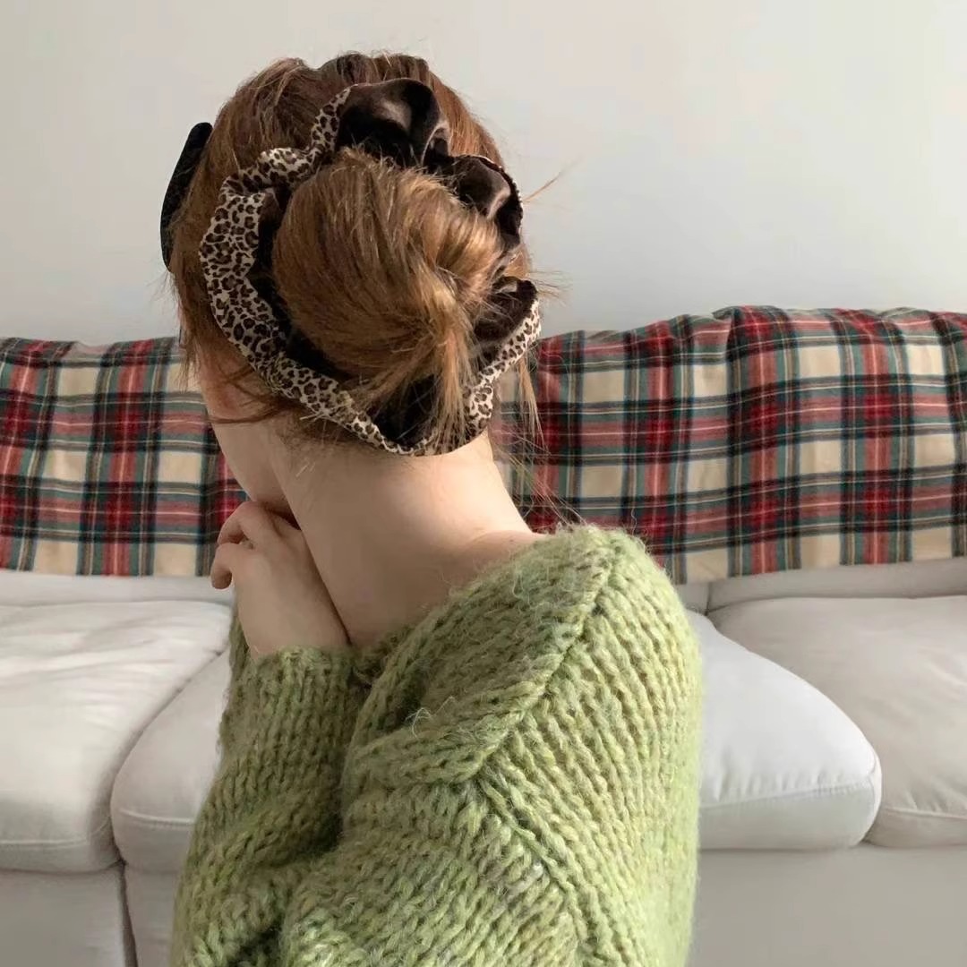 earlobe韩国东大门发饰 丝绒豹纹拼接大肠发绳气质韩范发圈头绳