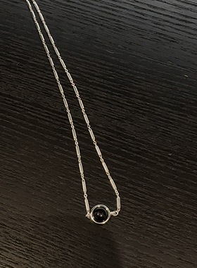 1205韩国东大门代购h925纯银锁骨链黑色圈形网红设计ins风设计感