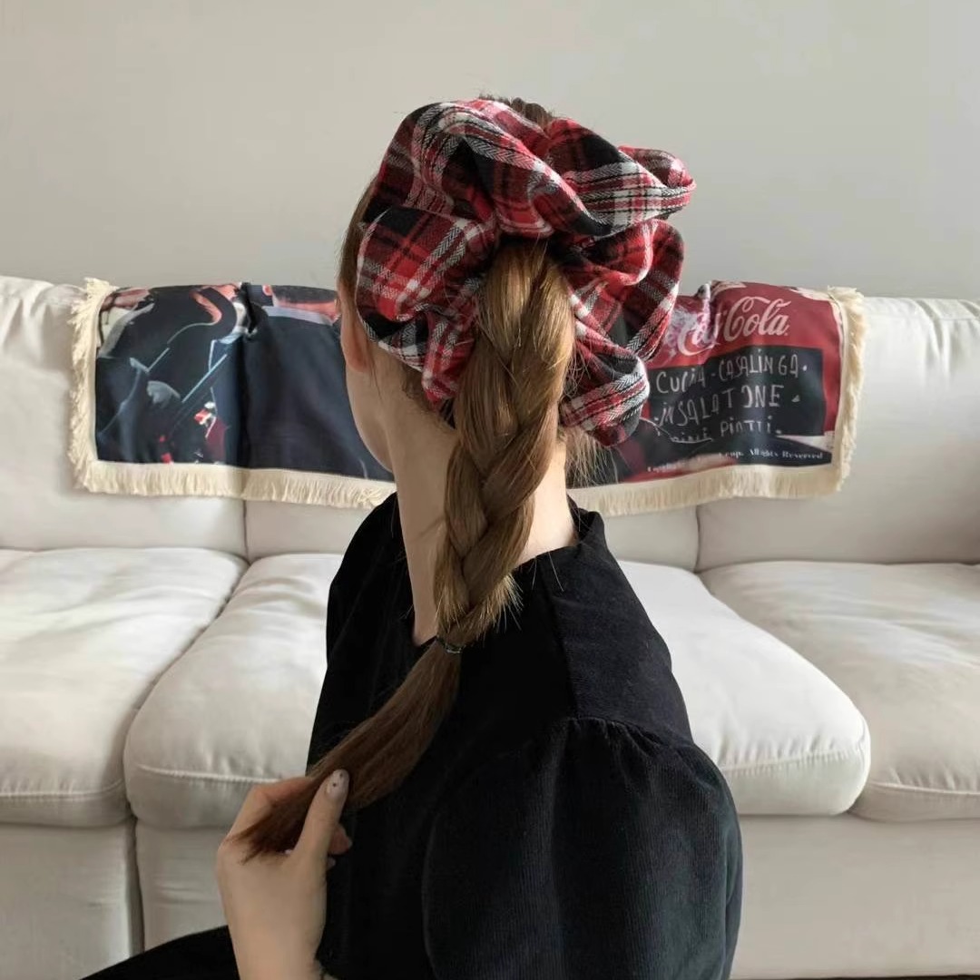 earlobe韩国东大门发饰 红色格子黑白格子大肠发圈大号发绳丸子头