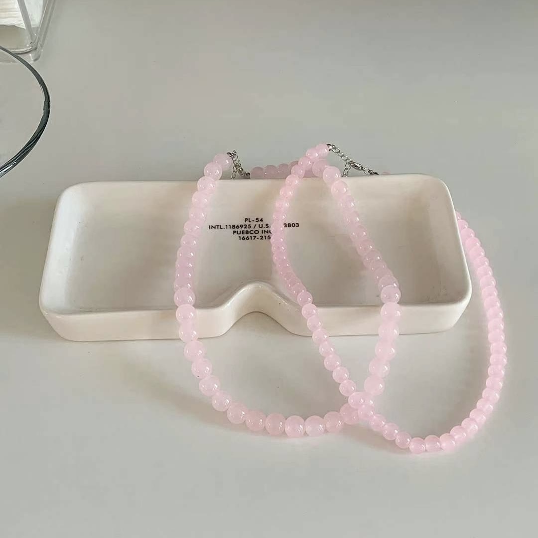 0708韩国东大门代购earlobe新款粉晶糖果色琉璃串珠颈链锁骨链