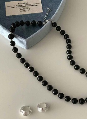 东大门韩代earlobe 黑银拼色颈链 欧尼同款ins冷淡叠戴项链锁骨链