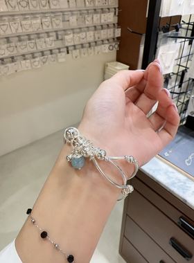 0822韩国东大门代购MOMO纯银手链925蓝色吊坠设计吊坠银手镯个性