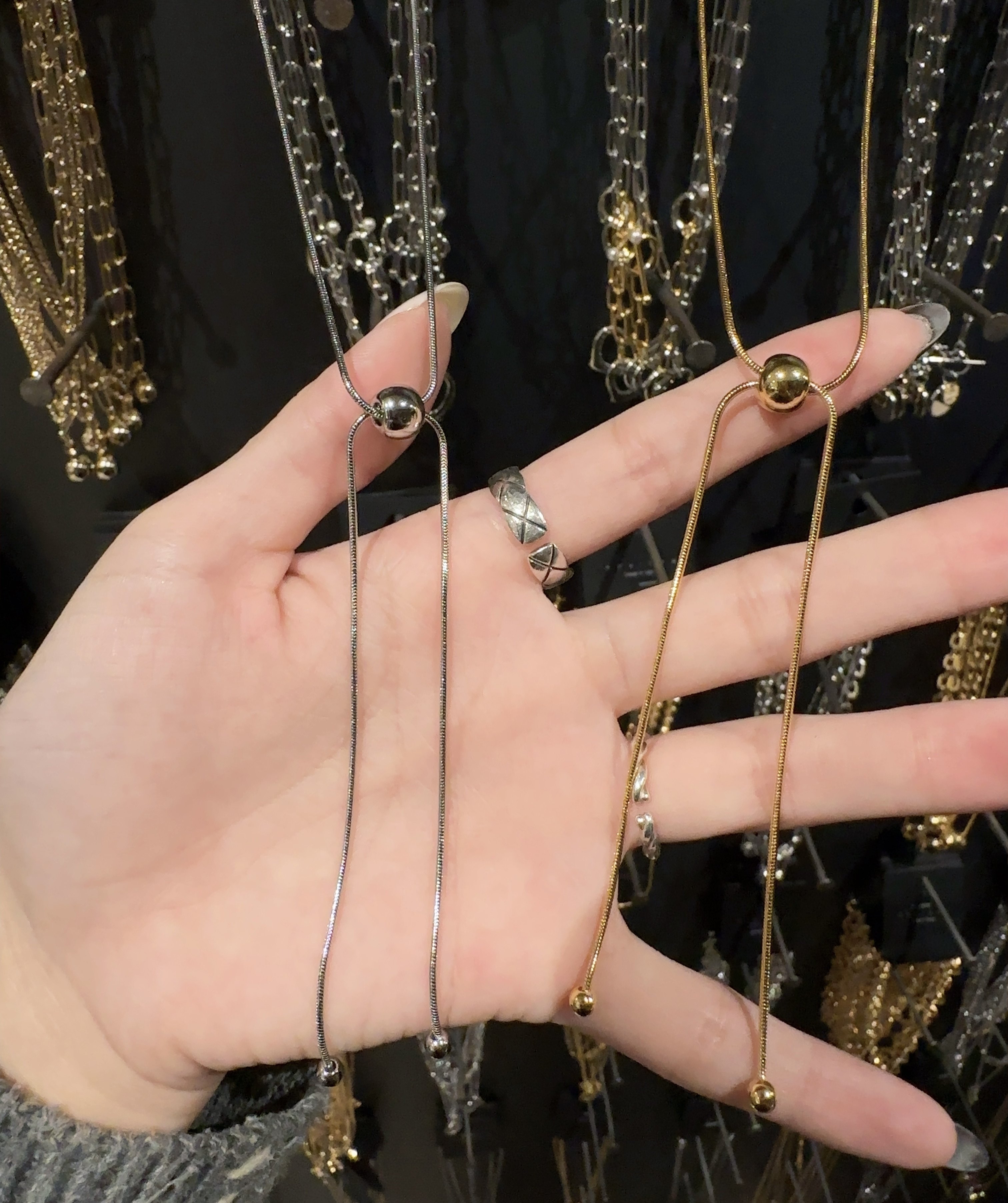 1202韩国东大门代购nyunyu珠珠可调节长款项链毛衣链简约个性饰品