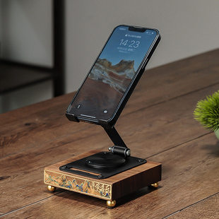 高档胡桃木质手机支架桌面360度旋转平板创意通用懒人手机座轻奢