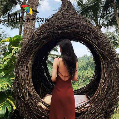 巴厘岛网红鸟巢秋千景区婚纱拍摄道具创意悬挂圆形床户外民宿鸟巢