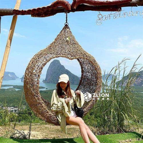 巴厘岛户外藤编网红创意爱心鸟巢秋千景区打卡婚纱拍摄道具圆形床