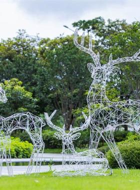 不锈钢镂空梅花鹿金属雕塑铁艺户外蒲公英兔子摆件公园林景观装饰