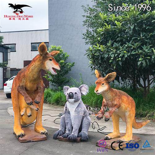 仿真动物制作源头厂家纯手工贴毛袋鼠考拉电动模型摆件