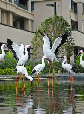 户外花园假山仿真仙鹤玻璃钢雕塑白鹭摆件水池塘白鹤园林景观