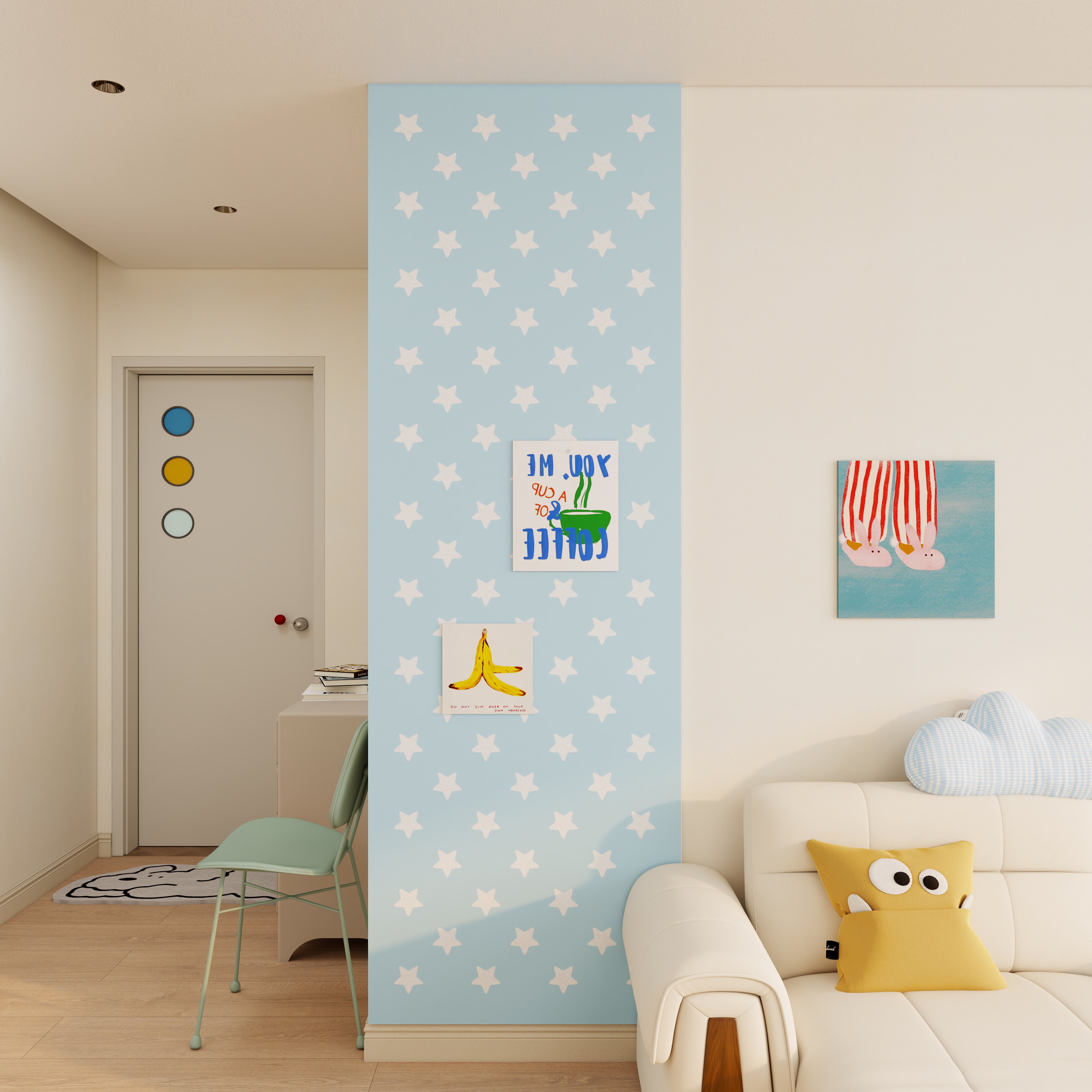 韩系清新星星毛毡板彩色竖版防撞护墙板卧室背景墙装饰相片展示板