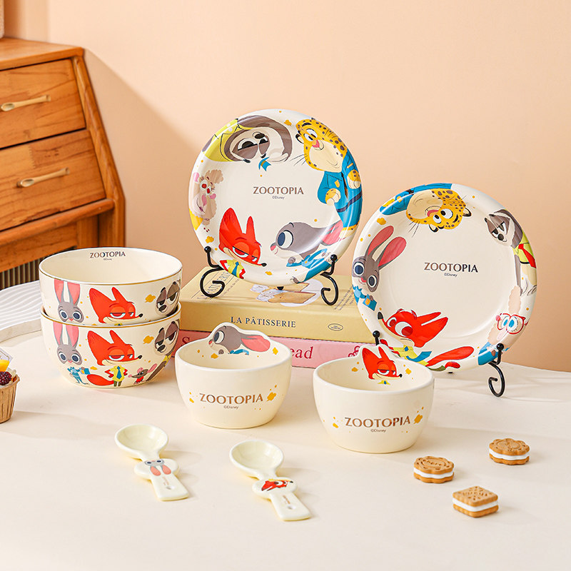 轻奢疯狂动物城陶瓷饭碗新款卡通餐具高颜值碗碟套装儿童面碗家用,餐饮具,碗,淘宝优惠券,粉丝福利购,淘宝优惠卷