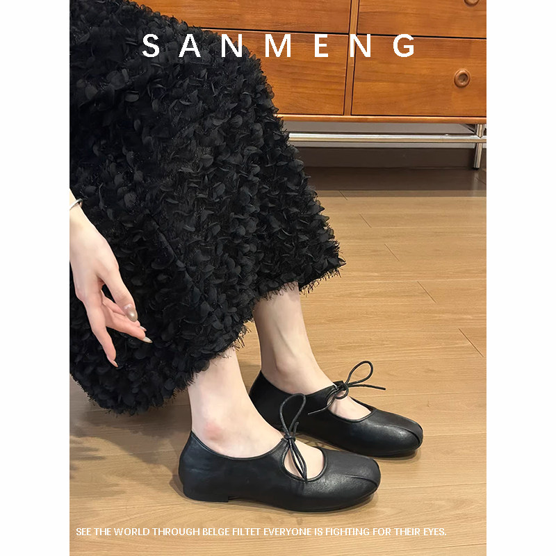 羊皮版~复古蝴蝶结真皮平底玛丽珍鞋女2025新款休闲圆头浅口单鞋,女鞋,浅口单鞋,淘宝优惠券,粉丝福利购,淘宝优惠卷