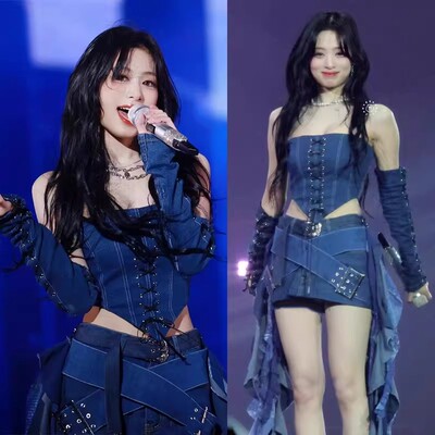 郑雅娴同款牛仔套装打歌演出服kpop韩国女团爵士舞gogo酒吧舞蹈