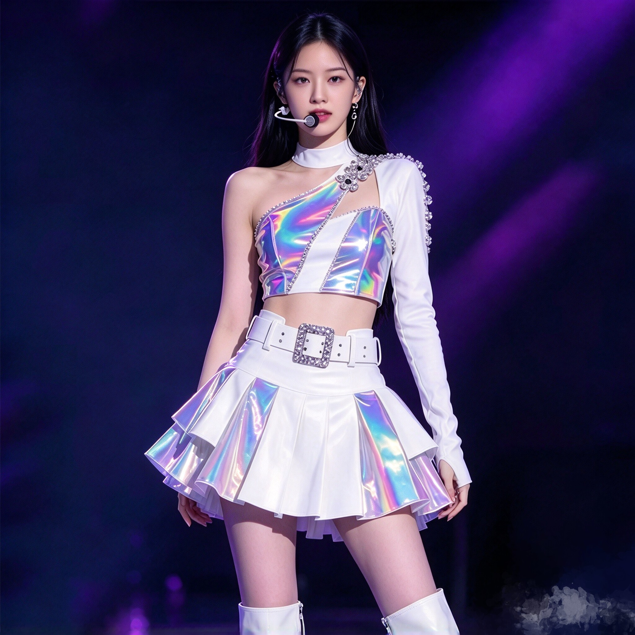 韩国女团同款酒白色拼套装