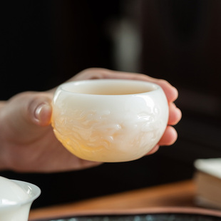 叶林强冰种玉瓷茶杯主人杯家用高档羊脂玉瓷杯子品茗杯茶盏礼盒装