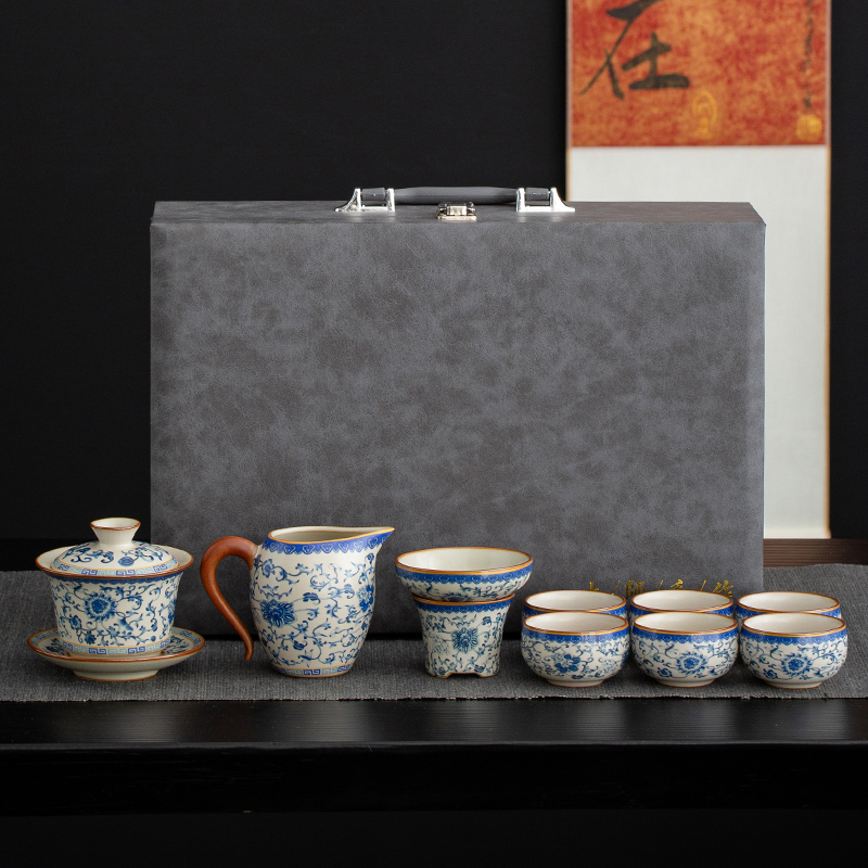汝窑陶瓷喝茶功夫茶具茶杯套装家用2024新款高端办室室用品大全