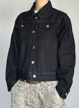 圆圈CIRCLE美式复古黑色洗水牛仔外套cleanfit做旧宽松翻领短上衣